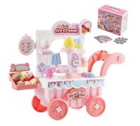 VEVOR Ice Cream Cart for Kids, 27 PCS Accessories, Pretend Play Store with Storage Trolley with Pretend Money, Sound & Light Effects, Montessori Educational Ice Cream Truck Toys for Toddlers 3+ (Pink)