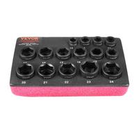VEVOR 3/8" Drive Impact Socket Set, 15 Piece Ultra-Short Socket Set Metric 10-24mm, 6 Point Cr-Mo Alloy Steel for Auto Repair, Easy-to-Read Size Markings, Rugged Construction, Socket Organizer
