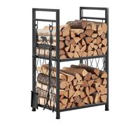 VEVOR Indoor Firewood Rack, 1.3 ft 2-Tier Firewood Holder with Fireplace Tools, Brush, Shovel, Poker, Tongs, Heavy Duty Log Wood Rack, 400 lbs Weight Capacity, Wood Pile Storage Stacker for Fire Pit
