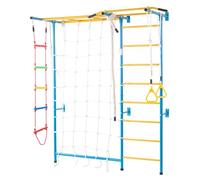 VEVOR Indoor Jungle Gym for Toddlers, 7-in-1 Climbing Playset with Carbon Steel Swedish Ladder, Wall Ladder, Pull-Up Bar, Rope Ladder, and Gymnastic Rings, Supports 220 lbs, Multicolor