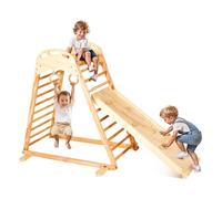 VEVOR Indoor Playground Jungle Gym, 4-in-1 Wooden Indoor Playground Climbing Toys for Kids, Montessori Toddlers Climber Playset with Climbing Rock, Slide, Wooden Ladder & Gym Rings, 220LBS Loading