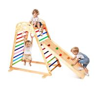 VEVOR Indoor Playground Jungle Gym, 4-in-1 Wooden Indoor Playground Playset with Climbing Rock, Slide, Wooden Ladder & Gym Rings, Montessori Style Playground Climbing Toys for Boys Girls, 220LBS