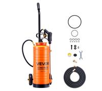 VEVOR Industrial Concrete Sprayer with Wheeled Cart, 3.5 Gallon Stainless Steel Sprayer, Heavy Duty Tri-Poxy Pump Sprayers, 20.5"Wand, 48" & 120"Hoses