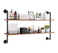 VEVOR Industrial Pipe Shelf, 2 Tier 48x 9.84in, Wall-Mount Floating Rustic Wood Shelves Bracket Display Bookshelf, Storage Rack Sundries Holder for Kitchen Bedroom Bathroom Living Room, Black