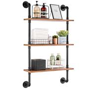 VEVOR Industrial Pipe Shelf, 3 Tier 24x7.87in, Wall-Mount Floating Rustic Wood Shelves Bracket Display Bookshelf, Storage Rack Sundries Holder for Kitchen Bedroom Bathroom Living Room, Black