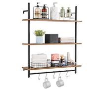 VEVOR Industrial Pipe Shelf, 3 Tier 32x9.84in, Wall-Mount Floating Rustic Wood Shelves Bracket Display Bookshelf, Storage Rack Sundries Holder for Kitchen Bedroom Bathroom Living Room, Black