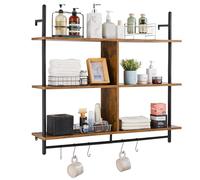VEVOR Industrial Pipe Shelf, 3 Tier 41.5x9.84in, Wall-Mount Floating Rustic Wood Shelves Bracket Display Bookshelf, Storage Rack Sundries Holder for Kitchen Bedroom Bathroom Living Room, Black