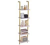 VEVOR Industrial Square Pipe Shelf 5 Tier 15.6x11.8in Wall-Mount Floating Rustic Wood Shelves Bracket Display Bookshelf Storage Rack Sundries Holder for Kitchen Bedroom Bathroom Living Room Gold White