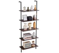 VEVOR Ladder Shelf, 5-Tier Bookshelf 24x11.8in, Open Wall-Mounted Ladder Shelf with Metal Frame,Storage Rack Sundries Holder for Kitchen Bedroom Bathroom Living Room, Black