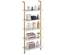 VEVOR Ladder Shelf 5-Tier Bookshelf 24x11.8in Wall-Mount Gold White