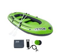 VEVOR Inflatable Boat, 3-Person Inflatable Fishing Boat, Strong PVC Portable Boat Raft Kayak, 45.6" Aluminum Oars, High-Output Pump, Fishing Rod Holders, and 2 Seats, 1100 lb Capacity for Adults, Kids