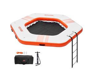 VEVOR Inflatable Floating Dock, ø8.5FT Inflatable Dock Platform with ø5FT Trampoline Mesh Pool, Non-Slip Floating Platform Water Mat with Portable Bag & Detachable Ladder for Pool Beach Relaxation
