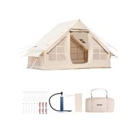 VEVOR Inflatable Tents for Camping, 3-5 Person Easy Setup Blow up Tent with Hand Pump, 300D Oxford 4 Season Glamping Tent with Stove Jack 2 Doors & 2 Mesh Windows, Storage Bag Included for Easy Taking