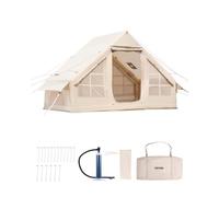 VEVOR Inflatable Tents for Camping, 3-5 Person Easy Setup Blow up Tent with Hand Pump, 300D Oxford 4 Season Glamping Tent with Stove Jack 2 Doors & 2 Mesh Windows, Storage Bag Included for Easy Taking