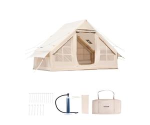 VEVOR Inflatable Tents for Camping, 3-5 Person Easy Setup Blow up Tent with Hand Pump, 300D Oxford 4 Season Glamping Tent with Stove Jack 2 Doors & 2 Mesh Windows, Storage Bag Included for Easy Taking
