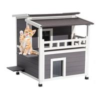 VEVOR Insulated Cat House, 2-Story Wooden Cat Shelter, Foam Insulation, Feral Kitty Shelter with Balcony, Waterproof Cats Condos for Indoor & Outdoor 1-3 Cats in Winter 33 x 29.5 x 32 in