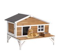 VEVOR Insulated Cat House, All-Around Foam Insulation Elevated Cat Shelter, Wooden Feral Kitty Shelter with Large Platform, Waterproof Cats Condos for