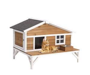 VEVOR Insulated Cat House Outdoor Waterproof Wooden Cat Shelter with Platform
