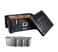 VEVOR Insulated Food Pan Carrier, 36Qt Capacity, Stackable Catering Hot Box with 3 Stainless Steel Pans, Top Load LLDPE Food Warmer with Elastic Side Handles and Buckles, for Restaurant Canteen, Black