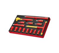 VEVOR Insulated Socket Set, 16-Piece Insulated Wrench Tool Set, 1000V Insulated Socket Tool, with Insulated Sockets, Insulated T-Handle Wrench, Drive Rachet, Extensions, for Electricians Home Repair