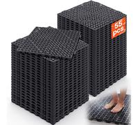 VEVOR Modular Interlocking Cushion, 55 Pack 30 x 30 cm Splicing Drainage Mats, Soft PVC Interlocking Drainage Floor Tiles, Non-Slip Drainage Holes for Restroom, Bathroom, Kitchen, Pool, Wet, Black