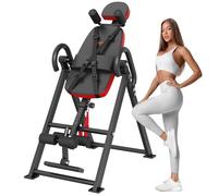 VEVOR Inversion Table, 300 lbs Capacity Heavy Duty Inversion Table, Decompression Back Stretcher Machine, Strength Training Equipment with Headrest, Ankle Lock, Adjustable Protective Belt, Red/Black