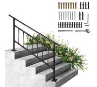 VEVOR Iron Handrail Stair Railing Hand Rail Kit 1-4 Steps Outdoor Black w/ Bars
