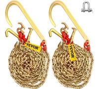 VEVOR 2PCS 5/16"x10' G80 Tow Chain 15" J Hook Long Shank RTJ & Grab Hook Wrecker