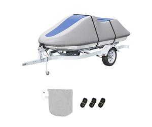 VEVOR Jet Ski Cover, 3200-3420 mm Trailerable Waterproof PWC Cover, Heavy-duty 600D Marine Grade PU Oxford Fabric, UV Resistant Seadoo Cover with Buckle Straps, Personal Watercraft Covers, Grey+Blue