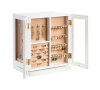 VEVOR Jewelry Box, 360° Rotating Jewelry Organizer with 5 Drawers, Acrylic Window, 4 Necklace Hooks on Each Side, Spacious Storage Case with Metal Handles, Bottom Pad and Soft Velvet Lining, White