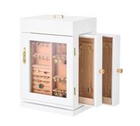 VEVOR Jewelry Box, 360° Rotating Jewelry Organizer with Magnetic Door, Acrylic Window and Built-in 4 Necklace Hooks, Spacious Storage Case with Metal Handles, Bottom Pad and Soft Flannel Lining, White
