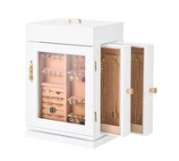 VEVOR Jewelry Box, 360? Rotating Jewelry Organizer with Magnetic Door, Acrylic Window and Built-in 4 Necklace Hooks, Spacious Storage Case with Metal