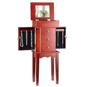 VEVOR Jewelry Cabinet Armoire, Standing Wood Jewelry Storage Chest with 3 Drawers, Flip Top Mirror, 4 Top Storage Compartments, Zinc Alloy Handles, 2 Side Doors with 6 Necklace Hooks