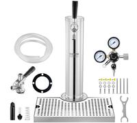 VEVOR Kegerator Tower Kit, Single Tap Beer Conversion Kit, Stainless Steel Keg Beer Tower Dispenser with Dual Gauge W21.8 Regulator & S-System Keg Coupler, Beer Drip Tray for Party Home