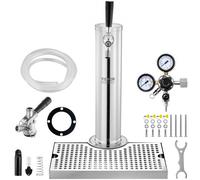VEVOR Kegerator Tower Kit, Single Tap Beer Conversion Kit, Stainless Steel Keg Beer Tower Dispenser with Dual Gauge W21.8 Regulator & S-System Keg Coupler, Beer Drip Tray for Party Home