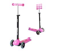 VEVOR Kick Scooter for Kids Ages 3+, 3-Wheel Toddler Scooter with Light-Up Wheels, Adjustable Height Handlebar, Wide Anti-Slip Deck, Lightweight Aluminum Frame for Boys & Girls up to 165 lbs, Pink
