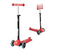 VEVOR Kick Scooter for Kids Ages 3+, 3-Wheel Toddler Scooter with Light-Up Wheels, Adjustable Height Handlebar, Wide Anti-Slip Deck, Lightweight Aluminum Frame for Boys & Girls up to 165 lbs, Red