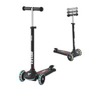 VEVOR Kick Scooter for Kids Ages 3+, 3-Wheel Toddler Scooter with Light-Up Wheels, Adjustable Height Handlebar, Wide Anti-Slip Deck, Lightweight Aluminum Frame for Boys & Girls up to 165 lbs, Black