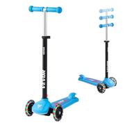 VEVOR Kick Scooter for Kids Ages 3+, 3-Wheel Toddler Scooter with Light-Up Wheels, Adjustable Height Handlebar, Wide Anti-Slip Deck, Lightweight Aluminum Frame for Boys & Girls up to 165 lbs, Blue