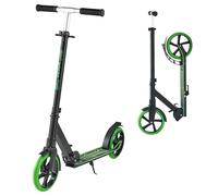 VEVOR Kick Scooter for Kids Ages 8+, Teens & Adults, 2-Wheel Toddler Scooter with Adjustable Height Handlebar, Wide Anti-Slip Deck, Foldable Lightweight for Boys & Girls up to 220 lbs, Black + Green