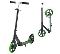 VEVOR Kick Scooter for Kids Ages 8+, Teens & Adults, 2-Wheel Toddler Scooter with Adjustable Height Handlebar, Wide Anti-Slip Deck, Foldable Lightweight for Boys & Girls up to 220 lbs, Black + Green