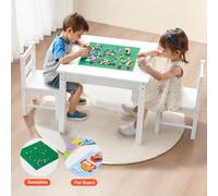 VEVOR Kids Activity Table and 2 Chairs Set, Building Blocks Double-Sided Tabletop, Toddler Table and Chair Set with Storage for Kids 3+ Years, Large Storage Space, Present for Boys & Girls, White