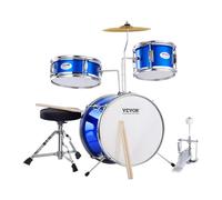 VEVOR Kids Drum Set, 14 in 3-Piece Beginner Junior Drum Set with Adjustable Throne, Two Pairs of Drumsticks, Cymbal, Pedal，Tom Snare Bass, Starter Drum Kit for Children, Blue