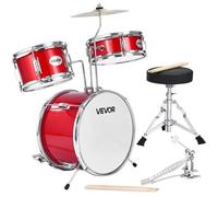 VEVOR Kids Drum Set, 3-Piece 14 in Junior Drum Sets, Beginner Drums Set with Adjustable Throne, Cymbal & Two Pairs of Drumsticks, Musical Learning Drums Instruments Kit, for Children Ages 6-13 (Red)