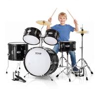 VEVOR Kids Drum Set, 5-Piece, 16 in Beginner Full Drum Set with Bass Toms Snare Floor Drum Adjustable Throne Cymbal Hi-Hat Pedal and Two Pairs of Drumsticks, Starter Drum Kit for Child Kids, Black