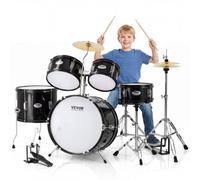 VEVOR Kids Drum Set, 5-Piece, 16 in Beginner Full Drum Set with Bass Toms Snare Floor Drum Adjustable Throne Cymbal Hi-Hat Pedal and Two Pairs of Drumsticks, Starter Drum Kit for Child Kids, Black