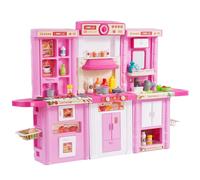 VEVOR Kids Kitchen Playset 3-in-1 Toddler Kitchen with Simulated Spray Sounds and Lights Play Kitchen Set with 74 PCS Cooking Accessory Set for Tod