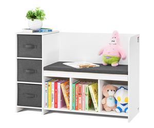 VEVOR Kids Reading Nook Bench 6-Cubby Storage Bookshelf with Seat Cushion White