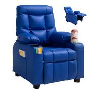 VEVOR Kids Reclining Chair, Toddler Recliner with Cup Holders and Pockets, 107° to 126° Adjustable Backrest, Easy-to-Clean PU Leather Recliner Couch with Footrest, for Boys & Girls, Children (Blue)