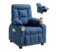 VEVOR Kids Reclining Chair, Toddler Recliner with Cup Holders and Pockets, 107° to 126° Adjustable Backrest, Breathable Polyester Fabric Recliner Couch with Footrest, for Boys & Girls, Children(Blue)